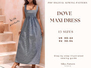 Cotton Dress Sewing Pattern| Square Neck Dress Pattern| Maxi Dress Pattern| Empire Waist Dress| Plus Size Dress Pattern| US 0-20 (PDF Download)
