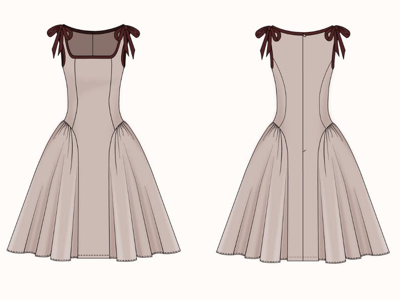 Mini Dress Sewing Pattern| Square Neck Dress Pattern| Cottage Core Dress| Bow Dress Pattern|Plus Size Sewing Pattern| US 0-22 (PDF Download)