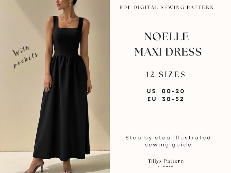 Square Neck Dress Sewing Pattern| Maxi Dress Pattern| Cottage core Dress| Open Back Dress Pattern| Plus Size Sewing Pattern| US 0-20 (PDF Download)