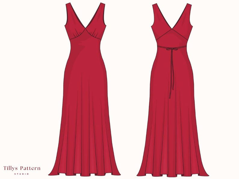 Evening Slip Dress| V Neck Bias Cut Dress| Wedding Dress| Formal Dress| Plus Size Sewing Pattern| Bridesmaid dress| Silk Dress| US 0-22