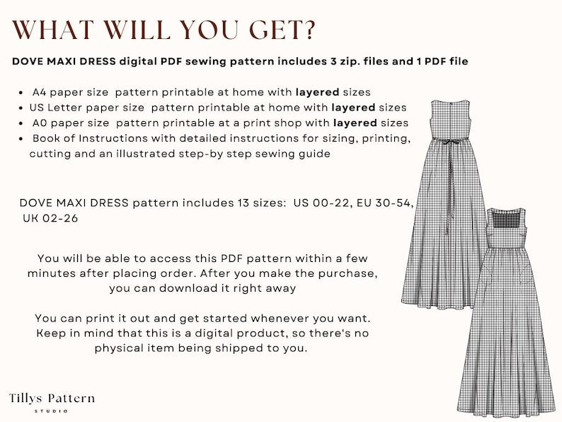 Cotton Dress Sewing Pattern| Square Neck Dress Pattern| Maxi Dress Pattern| Empire Waist Dress| Plus Size Dress Pattern| US 0-20 (PDF Download)