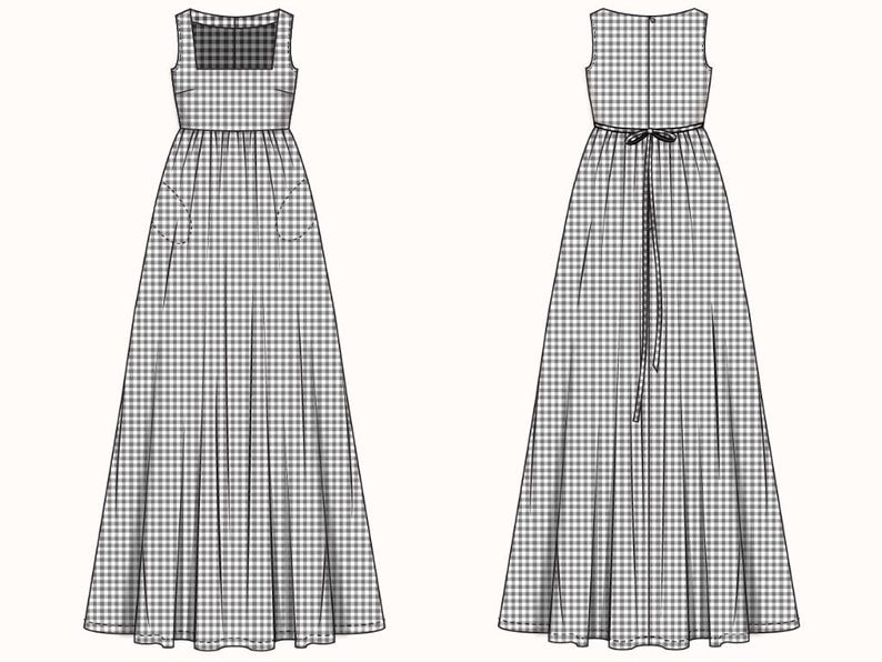 Cotton Dress Sewing Pattern| Square Neck Dress Pattern| Maxi Dress Pattern| Empire Waist Dress| Plus Size Dress Pattern| US 0-20