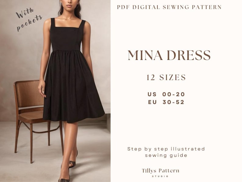 Square Neck Dress Sewing Pattern| Summer Dress Pattern| Cottagecore Dress| Open Back Dress Pattern | Plus Size Sewing Pattern| US 0-20 (PDF Download)