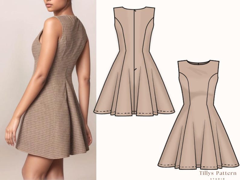 A Line Dress Pattern| Flare Mini Dress Sewing Pattern| Wedding guest dress| Easy sewing pattern| Sleeveless Dress Pattern| US 00-22