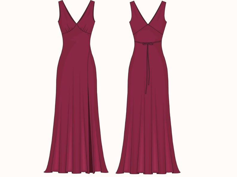 Evening Slit Dress| V Neck Bias Cut Dress| Wedding Dress| Formal Dress| Plus Size Sewing Pattern| Bridesmaid dress| Silk Dress| US 0-22