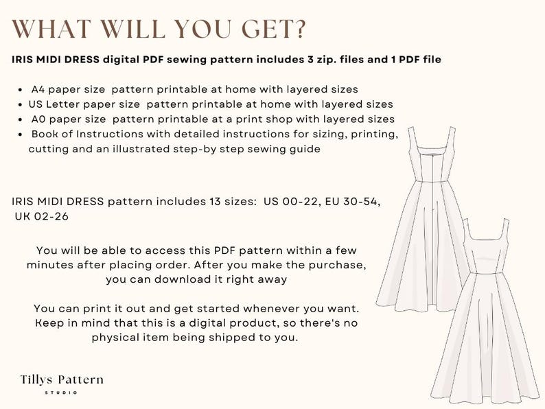 Square Neck Dress Sewing Pattern| Midi Dress Pattern| Wedding Dress| Open Back Dress Pattern|Plus Size Sewing Pattern| US 00-22