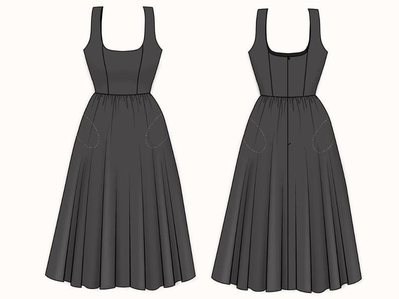 Square Neck Dress Sewing Pattern| Summer Dress Pattern| Cottagecore Dress| Open Back Dress Pattern | Plus Size Sewing Pattern| US 0-20 (PDF Download)