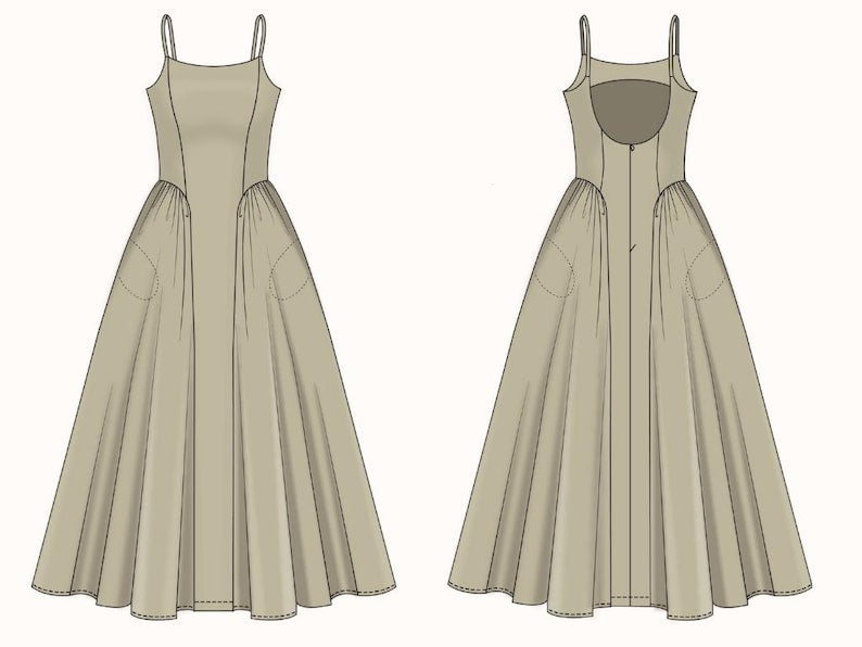 Midi Dress Sewing Pattern| Open Back Dress Pattern| Prom Dress Pattern| Wedding Dress Pattern|Plus Size Sewing Pattern| US 0-22 (PDF Download)