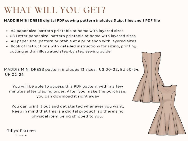A Line Dress Pattern| Flare Mini Dress Sewing Pattern| Wedding guest dress| Easy sewing pattern| Sleeveless Dress Pattern| US 00-22