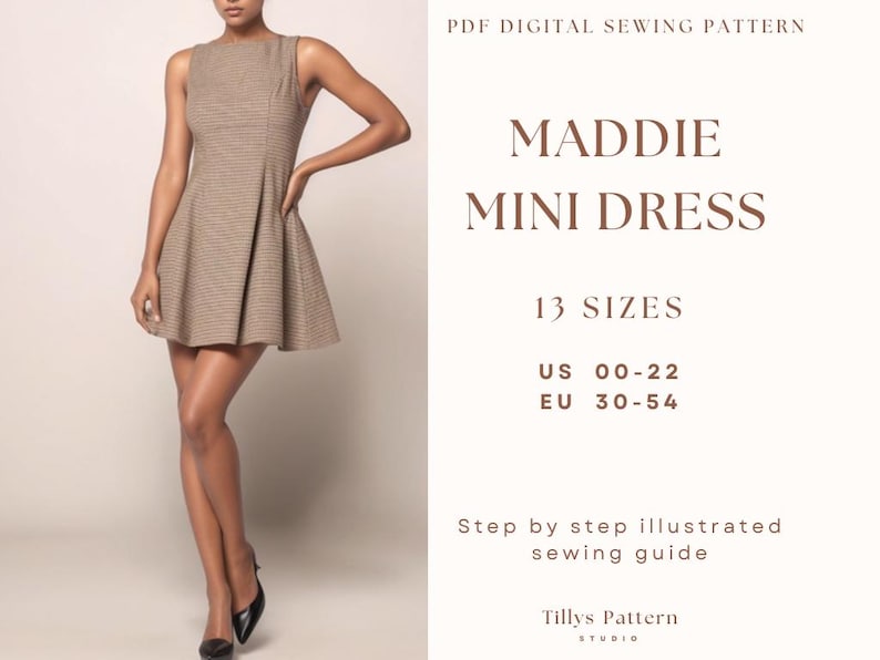 A Line Dress Pattern| Flare Mini Dress Sewing Pattern| Wedding guest dress| Easy sewing pattern| Sleeveless Dress Pattern| US 00-22
