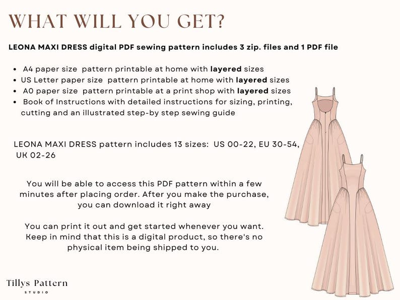 Evening Dress Sewing Pattern| Open Back Dress Pattern| Maxi Dress Pattern| Wedding Dress Pattern|Plus Size Sewing Pattern| US 0-22