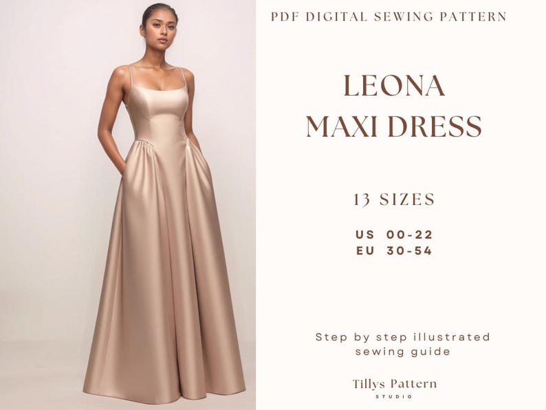 Evening Dress Sewing Pattern| Open Back Dress Pattern| Maxi Dress Pattern| Wedding Dress Pattern|Plus Size Sewing Pattern| US 0-22