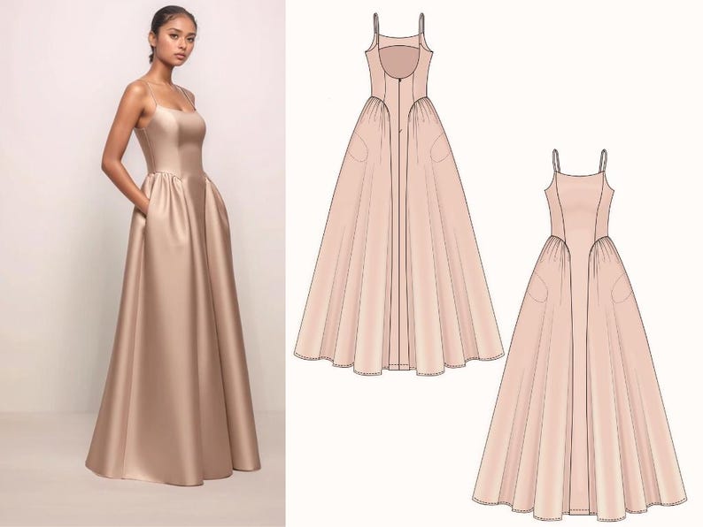 Evening Dress Sewing Pattern| Open Back Dress Pattern| Maxi Dress Pattern| Wedding Dress Pattern|Plus Size Sewing Pattern| US 0-22