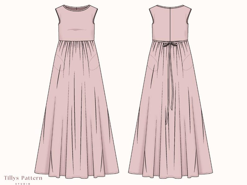 Linen Maxi Dress Sewing Pattern: Easy  Smock Dress with Pockets (US 0-22) (Digital Download)