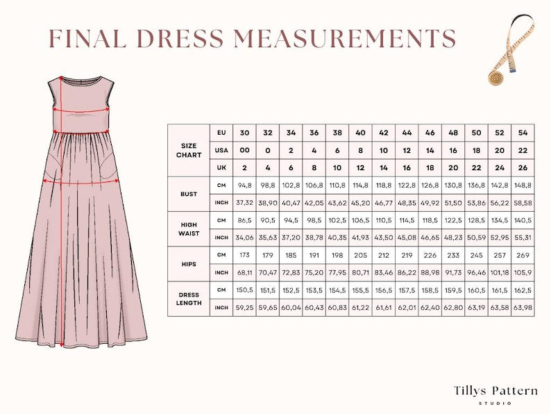 Linen Maxi Dress Sewing Pattern: Easy  Smock Dress with Pockets (US 0-22) (Digital Download)