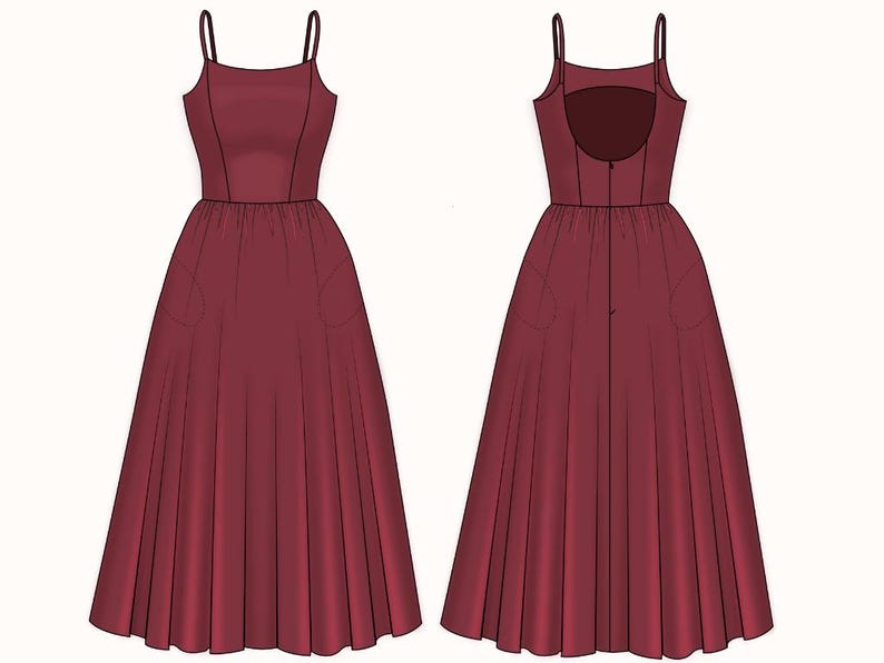 Midi Dress Sewing Pattern: Open Back Hourglass Silhouette (US 0-22) (PDF Pattern)