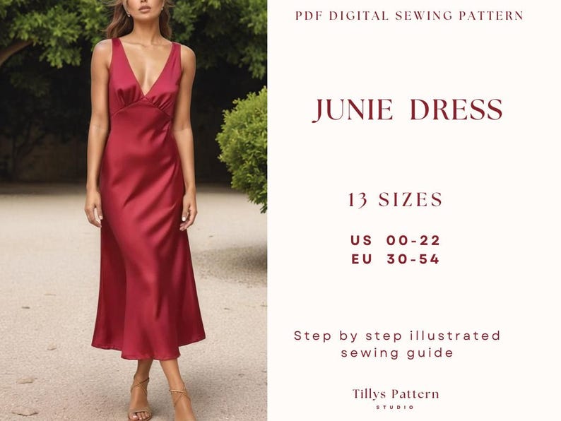Evening Slip Dress| V Neck Bias Cut Dress| Wedding Dress| Formal Dress| Plus Size Sewing Pattern| Bridesmaid dress| Silk Dress| US 0-22