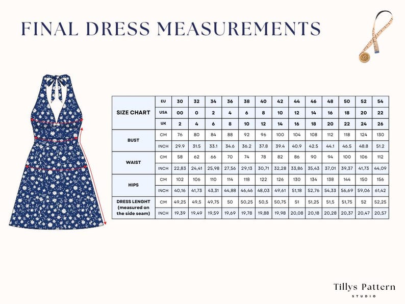Halter Neck Mini Dress Sewing Pattern: Backless A-Line Dress, US 0-22 (PDF Download)