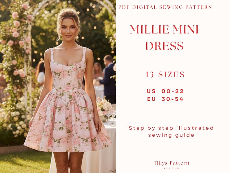 Corset Mini Dress Sewing Pattern: Sweetheart Neckline, Hourglass Fit (US 00-22) (PDF Pattern)