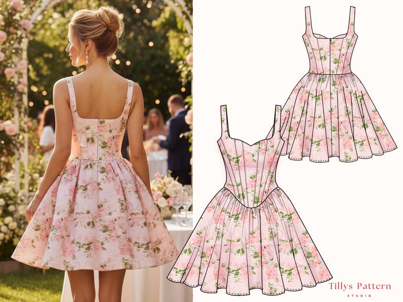 Corset Mini Dress Sewing Pattern: Sweetheart Neckline, Hourglass Fit (US 00-22) (PDF Pattern)