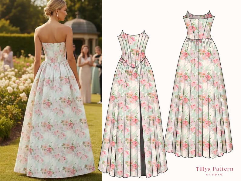 Evening Corset  Dress Sewing Pattern: Slit Evening Gown (US 00-20) (PDF Pattern)