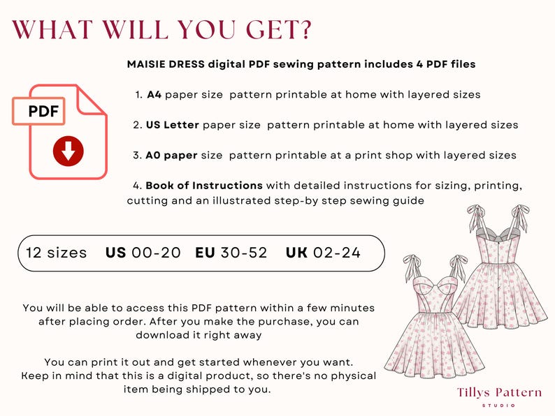 Bustier Mini Dress Sewing Pattern: Sweetheart Corset With Bows, US 00-20 (PDF Pattern)