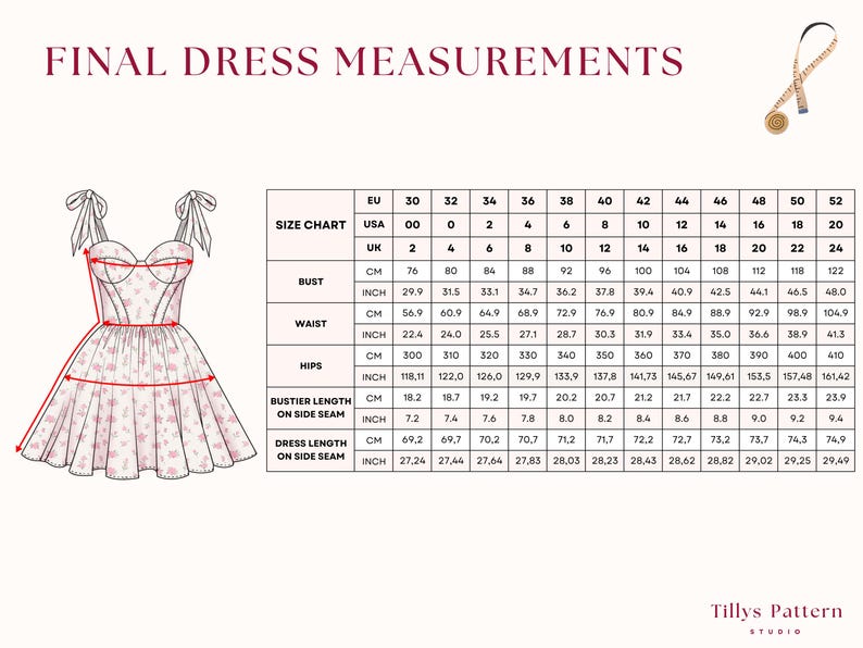 Bustier Mini Dress Sewing Pattern: Sweetheart Corset With Bows, US 00-20 (PDF Pattern)