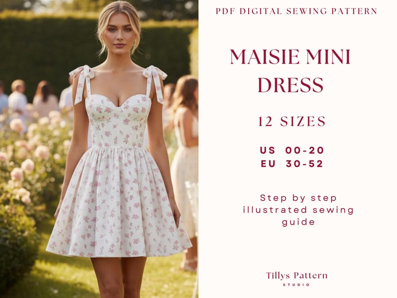 Bustier Mini Dress Sewing Pattern: Sweetheart Corset With Bows, US 00-20 (PDF Pattern)