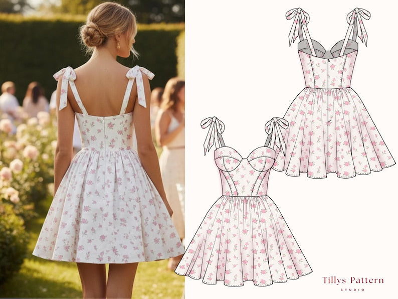 Bustier Mini Dress Sewing Pattern: Sweetheart Corset With Bows, US 00-20 (PDF Pattern)