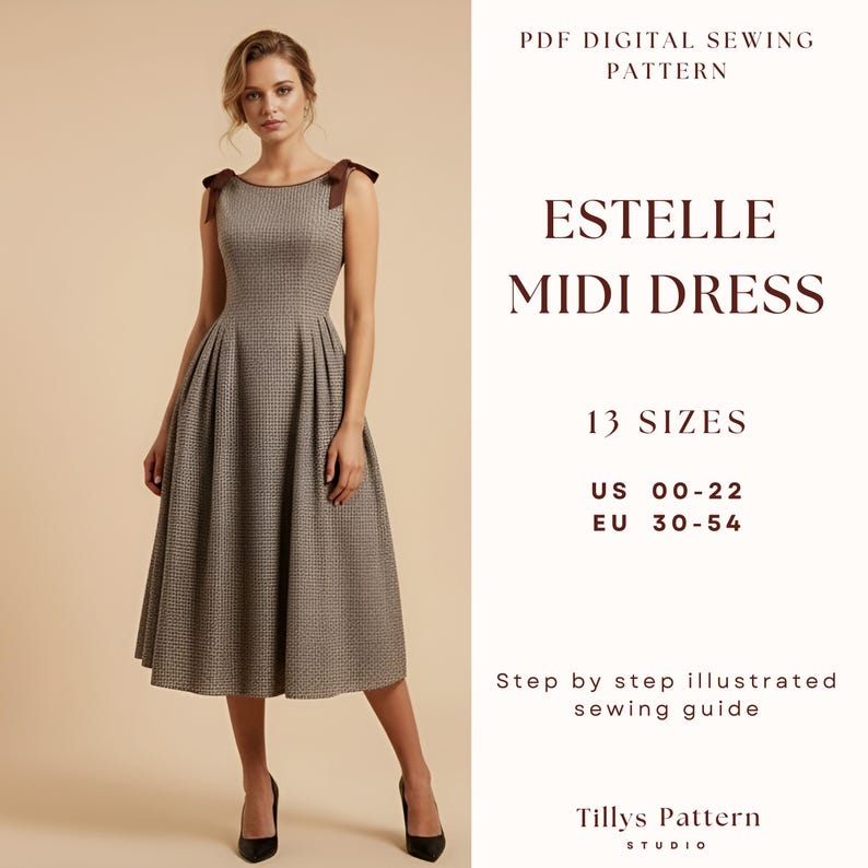 Midi Dress Sewing Pattern| Cottage Core Dress| Bow Dress Pattern| Plus Size Sewing Pattern| Wedding Dress Pattern| US 0-22