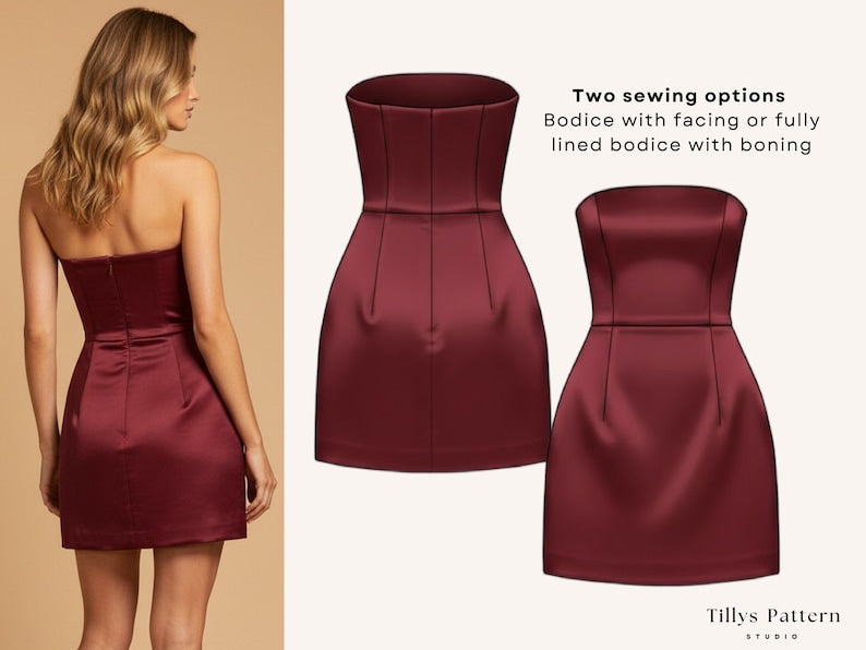 Corset Mini Dress Sewing Pattern| Strapless Mini Dress| Dress With Boning| Wedding Dress| Prom dress | Sewing Tutorial| Easy Dress| US 00-20 (PDF Download)