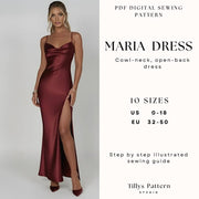 Cowl Neck Dress Sewing Pattern| Backless slip dress pattern| Prom dress pattern| Bridesmaid dress pattern| Wedding dress pattern| US 0-18
