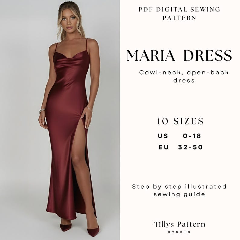 Cowl Neck Dress Sewing Pattern| Backless slip dress pattern| Prom dress pattern| Bridesmaid dress pattern| Wedding dress pattern| US 0-18