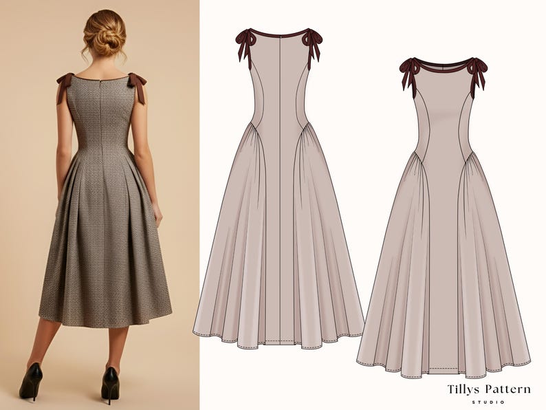 Midi Dress Sewing Pattern| Cottage Core Dress| Bow Dress Pattern| Plus Size Sewing Pattern| Wedding Dress Pattern| US 0-22 (PDF Download)