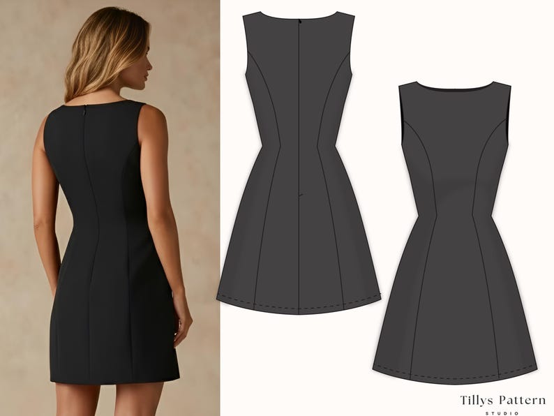 Boat Neck Mini Dress Sewing Pattern| A Line Dress Pattern| Wedding guest dress| Easy sewing pattern| Sleeveless Dress Pattern| US 00-22