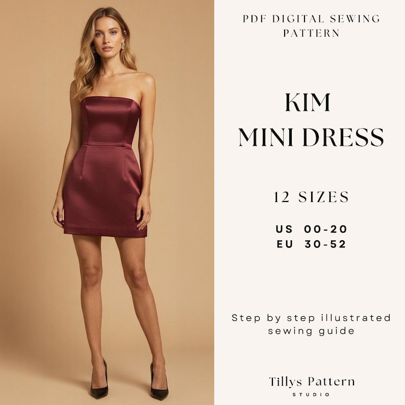Corset Mini Dress Sewing Pattern| Strapless Mini Dress| Dress With Boning| Wedding Dress| Prom dress | Sewing Tutorial| Easy Dress| US 00-20