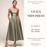 Midi Dress Sewing Pattern| Open Back Dress Pattern| Prom Dress Pattern| Wedding Dress Pattern|Plus Size Sewing Pattern| US 0-22 (PDF Download)