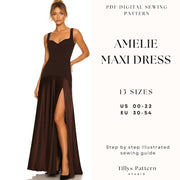 Evening Dress with Slit Sewing Pattern| Fitted Bodice Formal Gown| Sweetheart Neckline Dress| Wedding Dress| Plus Size Pattern| US 00-22