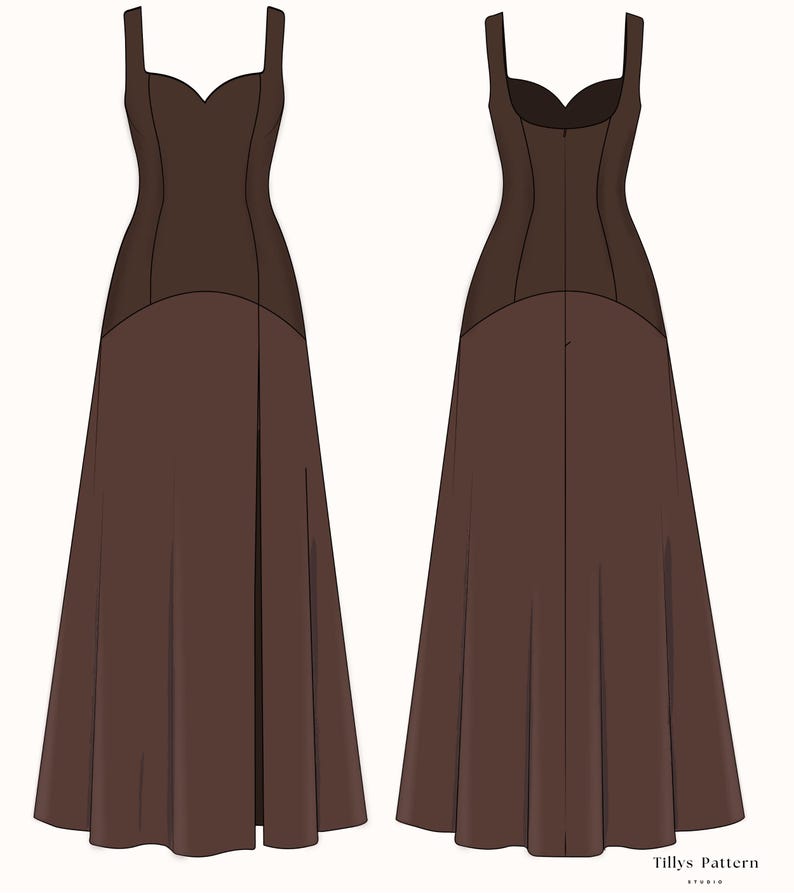 Evening Dress with Slit Sewing Pattern| Fitted Bodice Formal Gown| Sweetheart Neckline Dress| Wedding Dress| Plus Size Pattern| US 00-22