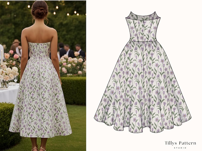 Midi Corset Dress Sewing Pattern| Tea-length Midi Dress | Overbust Corset Dress Pattern|  Wedding Dress| Plus Size Sewing Pattern| US 00-20 (PDF Download)