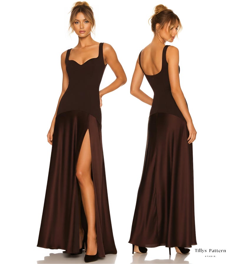 Evening Dress with Slit Sewing Pattern| Fitted Bodice Formal Gown| Sweetheart Neckline Dress| Wedding Dress| Plus Size Pattern| US 00-22