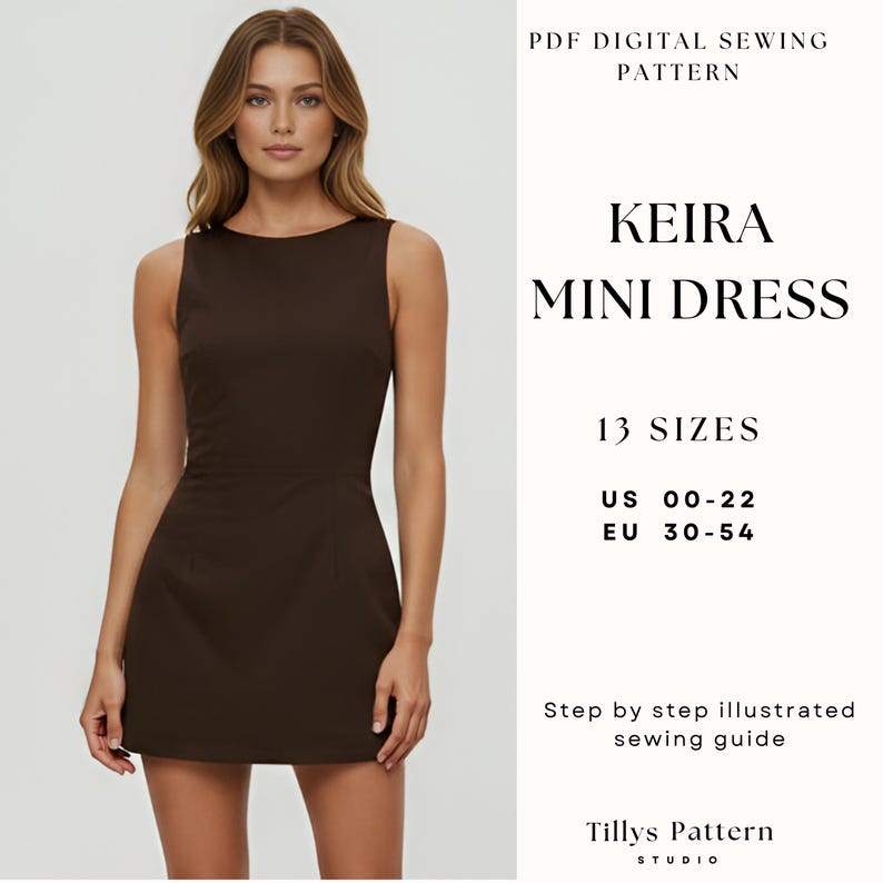 Mini A-Line Dress Sewing Pattern with Back Ties and Boat Neckline | Party Dress Pattern | Homecoming Dress Pattern | US 00–22