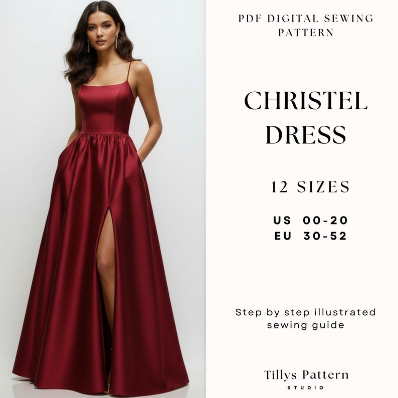 Evening Dress Sewing Pattern| Open Back Dress Pattern| Formal Dress Pattern| Wedding Dress Pattern| Plus Size Sewing Pattern| US 0-22