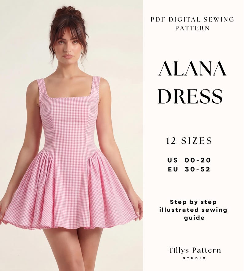 Mini Dress Sewing Pattern| Square Neck Dress Pattern| Mini Prom Dress| Summer Dress| Sewing Tutorial| US 0-22