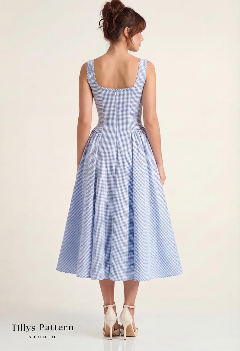 Midi Dress Sewing Pattern| Square Neck Dress Pattern|Side Gathered Dress| Prom Dress Pattern| Summer Dress| Sewing Tutorial| US 0-20