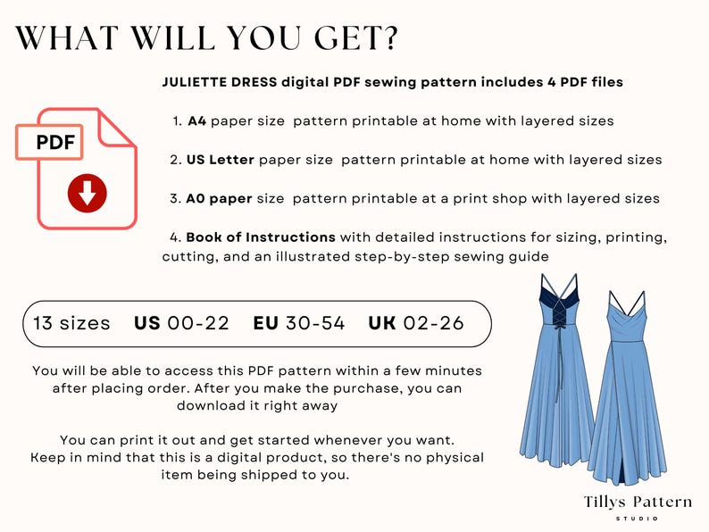 Cowl Neck Prom Dress Sewing Pattern| Formal Backless Dress Pattern| Slit Dress Pattern| Bridesmaid Dress| Wedding Dress| US 00-22