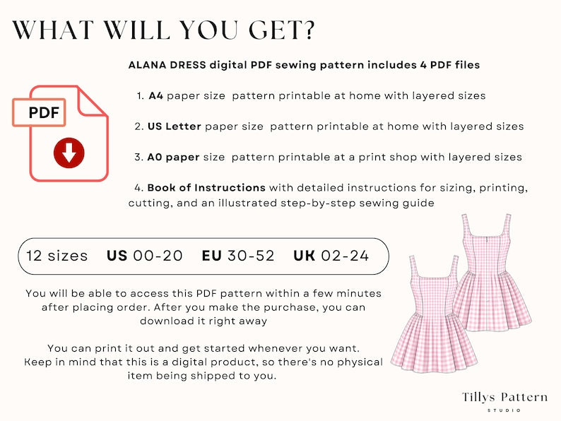 Mini Dress Sewing Pattern| Square Neck Dress Pattern| Mini Prom Dress| Summer Dress| Sewing Tutorial| US 0-22 (PDF Download)