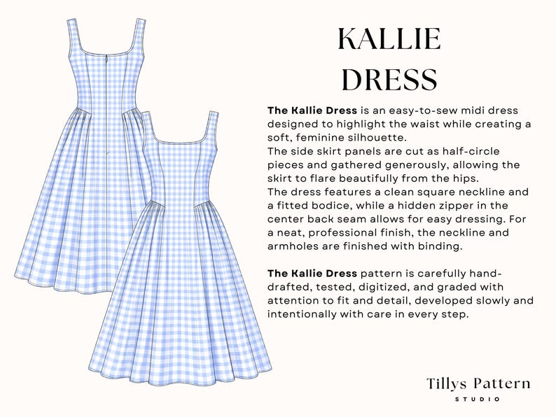 Midi Dress Sewing Pattern| Square Neck Dress Pattern|Side Gathered Dress| Prom Dress Pattern| Summer Dress| Sewing Tutorial| US 0-20