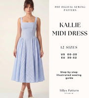 Midi Dress Sewing Pattern| Square Neck Dress Pattern|Side Gathered Dress| Prom Dress Pattern| Summer Dress| Sewing Tutorial| US 0-20