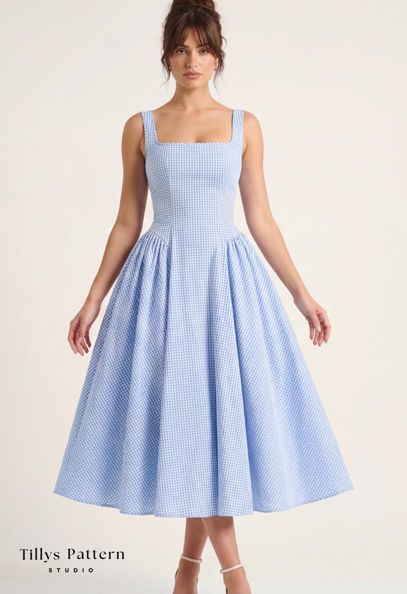 Midi Dress Sewing Pattern| Square Neck Dress Pattern|Side Gathered Dress| Prom Dress Pattern| Summer Dress| Sewing Tutorial| US 0-20